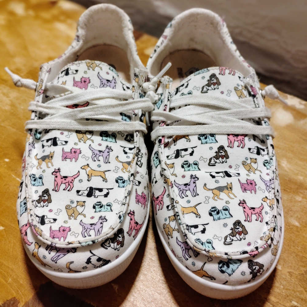 BOBS from Skechers White and Pink Dog Print Sneakers